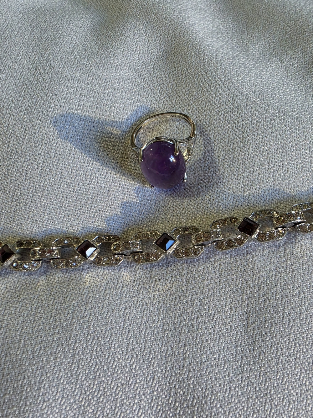 Sterling Silver Amethyst Statement Ring - Purple Cabochon